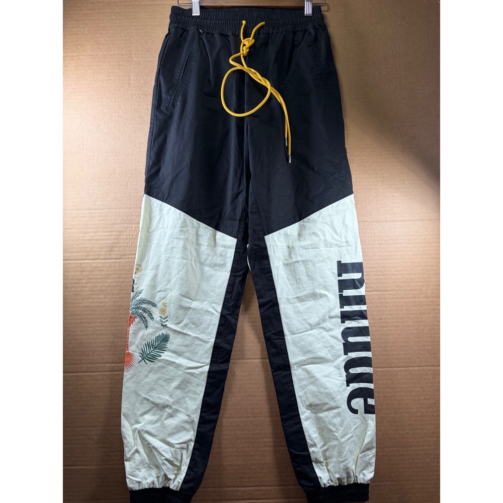 Rhude Track Pants Mens Small Black Cream Palm Tree Graphic Joggers Cotton